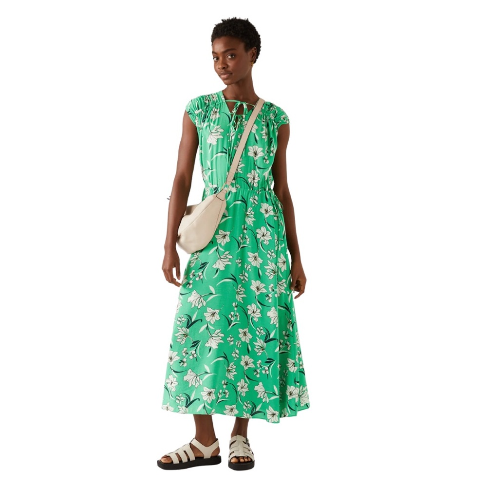 Women’s Marks & Spencer Floral Cinch Waist Midi Dress Green Size 4